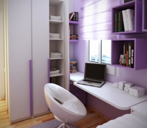 furniture-bedroom-purple-stained-wooden-wall-shelves-above-white-stained-wooden-floating-study-table-bedroom-shelving-units