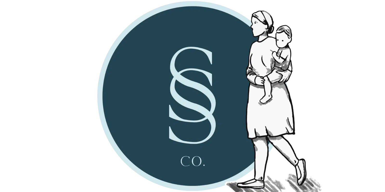 Seaside staffing logo with nanny carrying baby