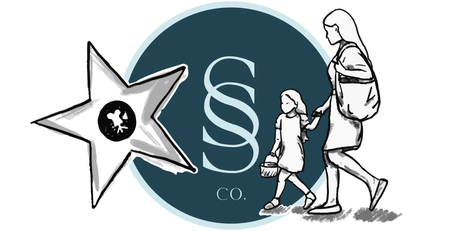 Seaside logo with Los Angeles walk of fame Star and a nanny holding the hand of a child