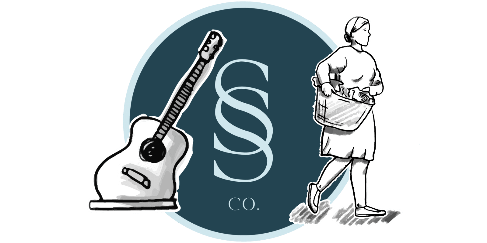 Seaside logo with large guitar and image of housekeeper